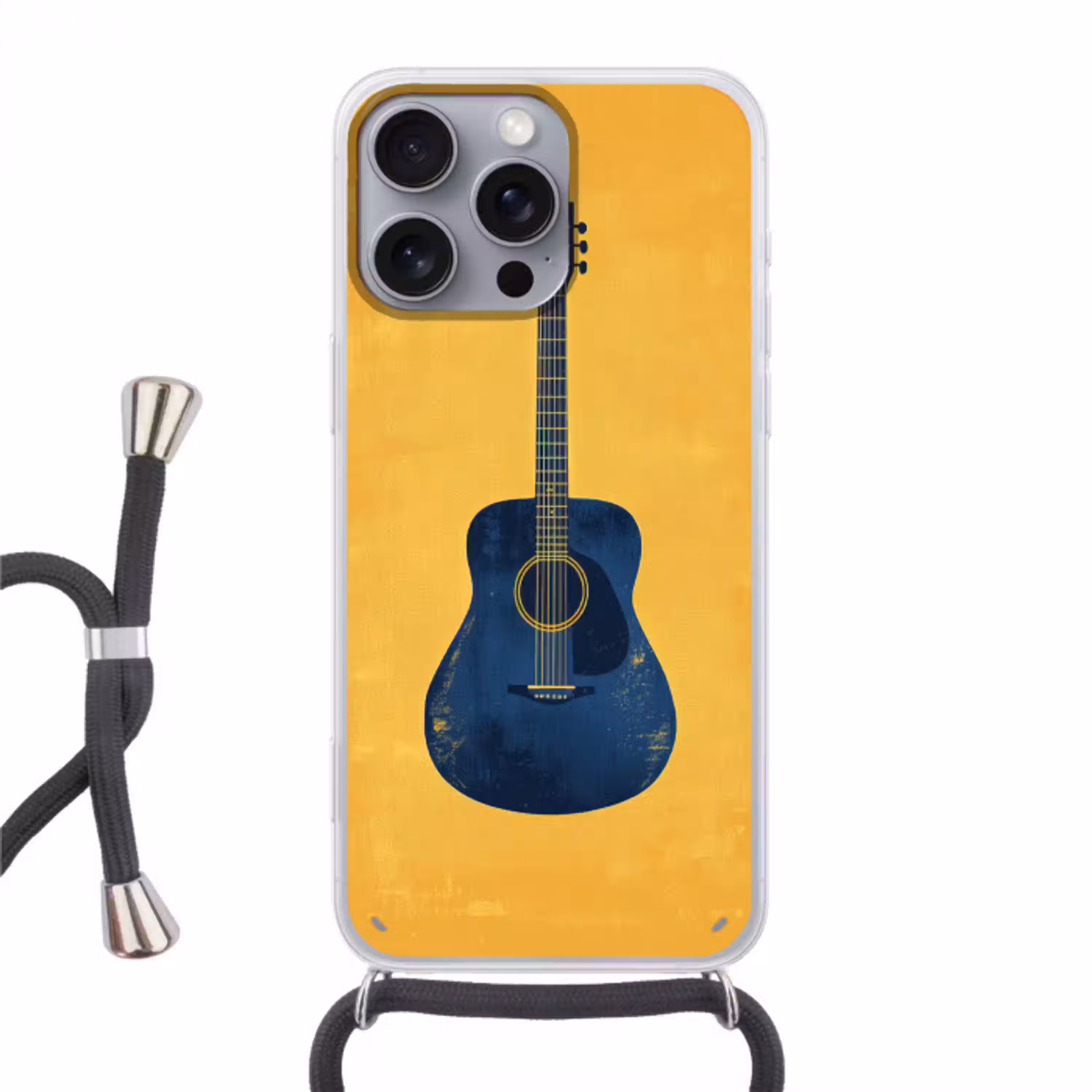 Gitaar - Akoestisch - Geel - Minimalistisch Hoesje iPhone 16 Pro Max met koord klein -3d