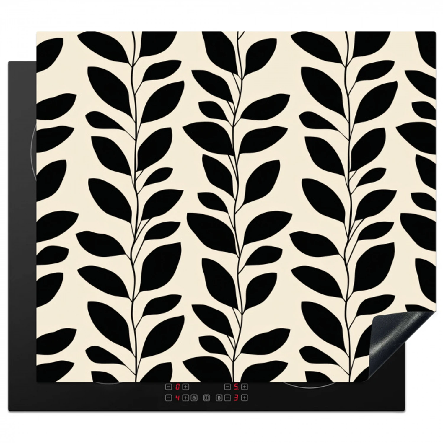 Botanisch - Dessin - Zwart - Beige Inductie beschermer vinyl 3mm middel 274 -3d