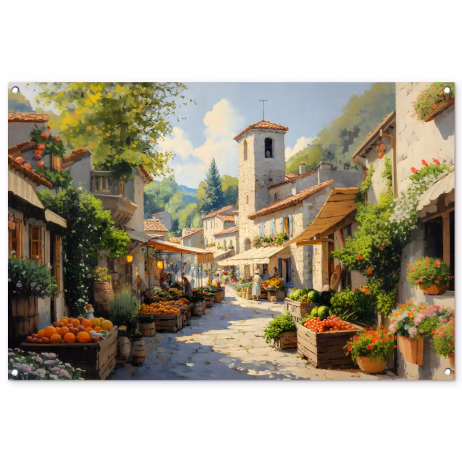 Tuinposter - Dorp - Zon - Kraampjes - Huizen