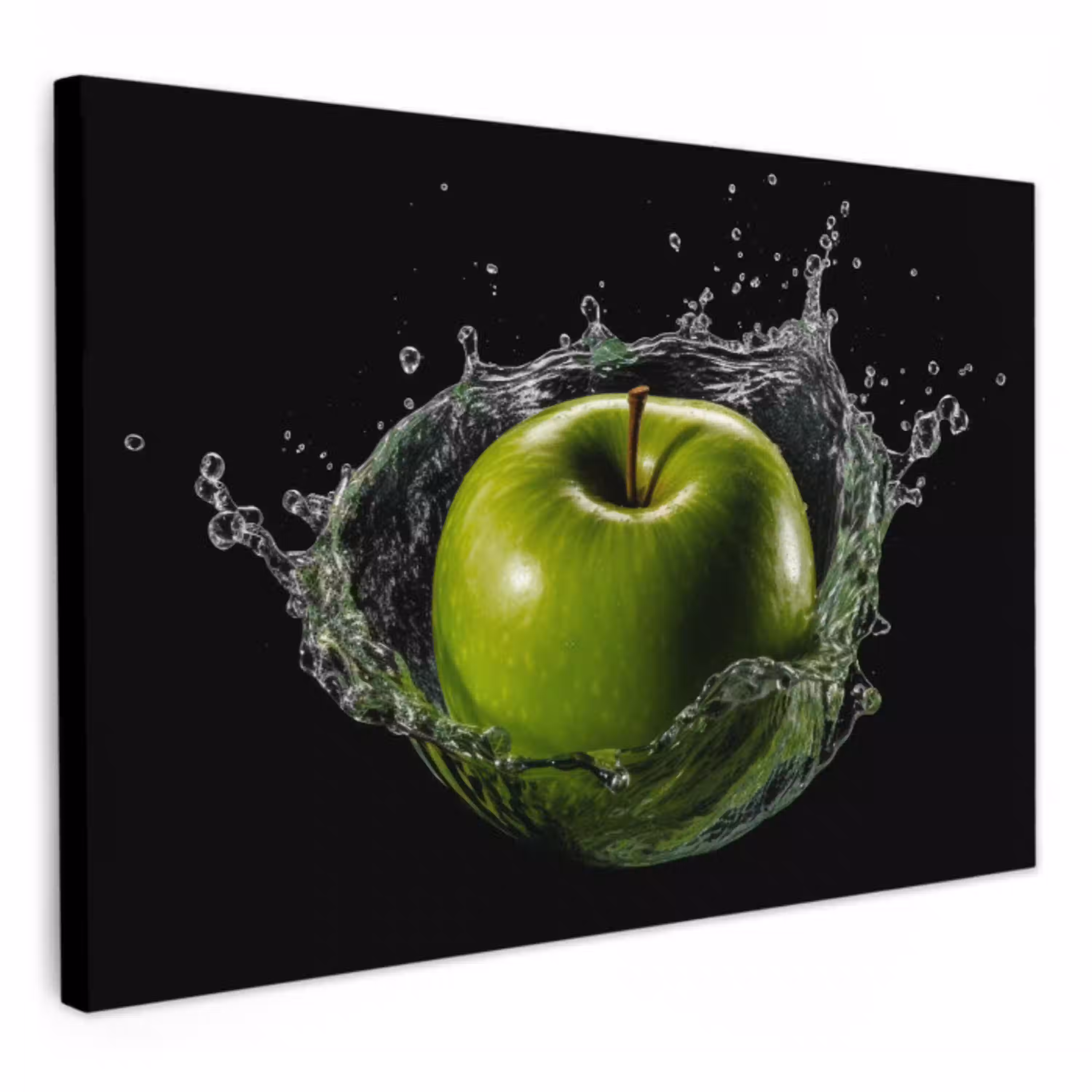 Appel - Groen - Fruit - Water - Zwart KitchenYeah - Keuken - Canvas klein -3d