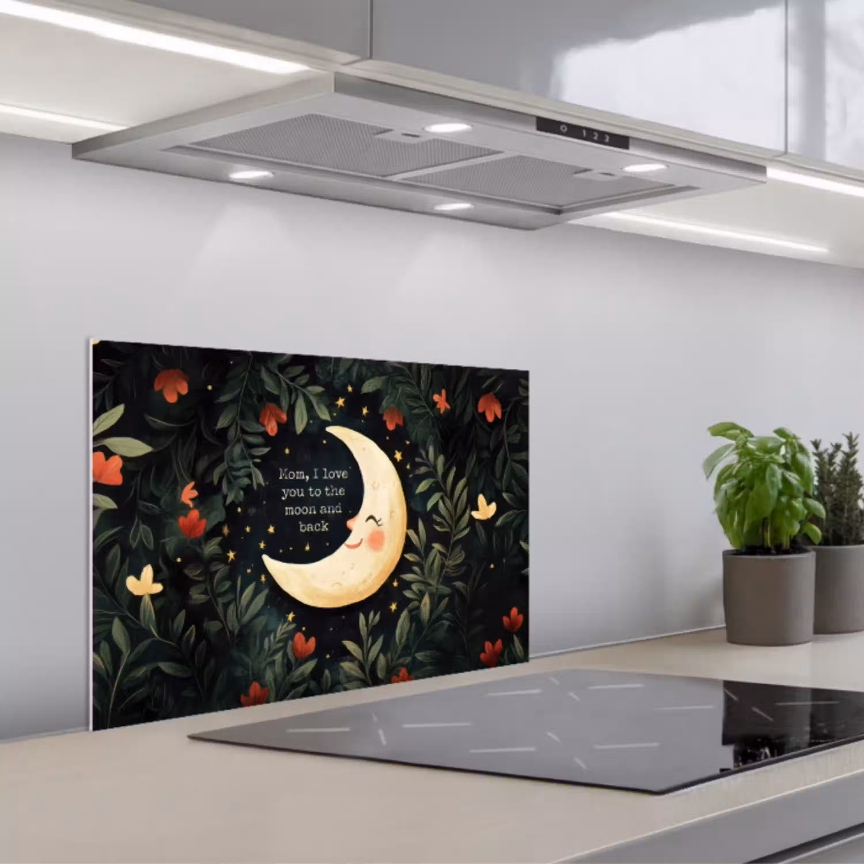 Maan - Quote - Bloemen - Sterren keuken achterwand spatscherm klein -3d_schuin