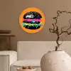 Hamburger - Oranje - Neon - popart Wandcirkel kunststof plaat 5mm dik klein -sfeer1