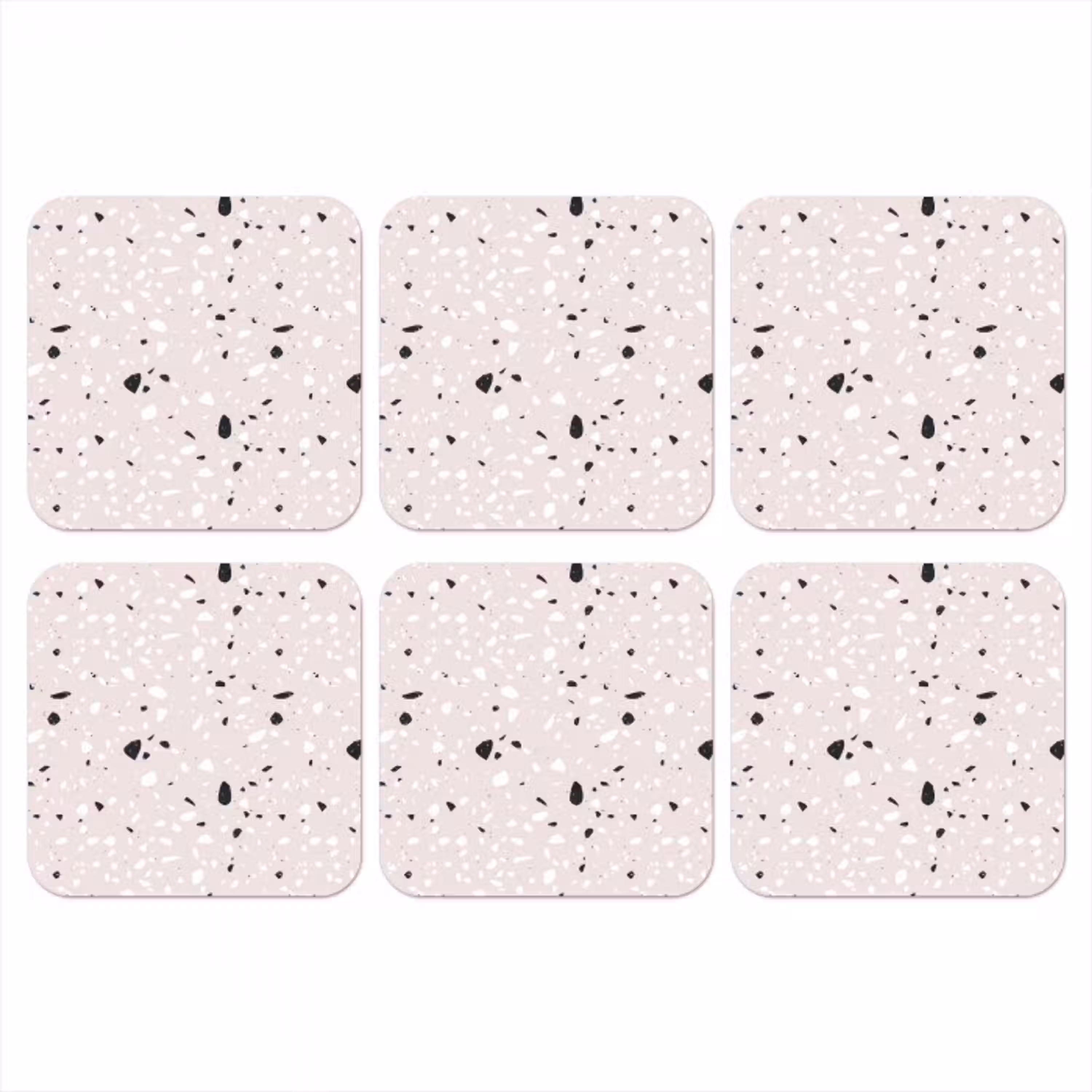 Terrazzo -  Patroon - Zacht - Zwart - Wit onderzetter kurk middel 366 -3d