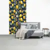 Citroenen - Bloemen - Bladeren - Blauw fotobehang vinyl groot 64 -slaapkamer