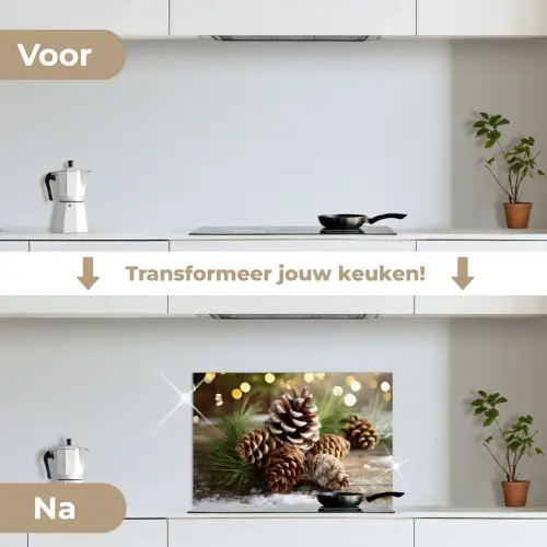 Dennenappels - Kerstsfeer - Bruin - Groen keuken achterwand spatscherm klein -voor_na_NL