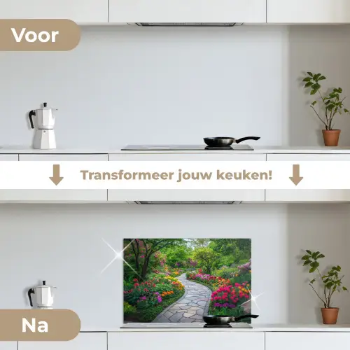 Park - Bloemen - Tuin keuken achterwand spatscherm klein -voor_na_NL