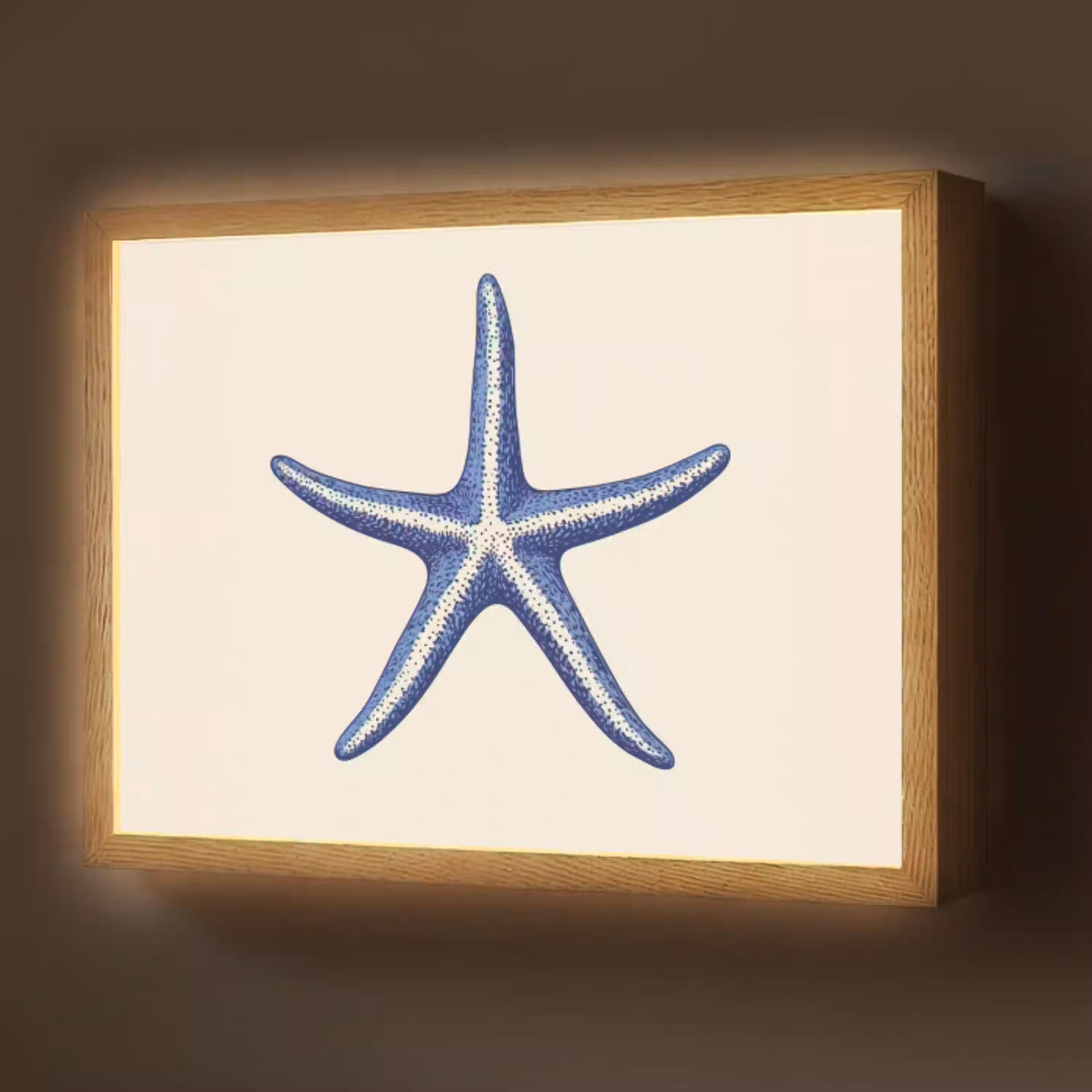 Blauwe zeester - Minimalistisch - Beige Light Box met batterij (Wandlamp) middel -z3d_website