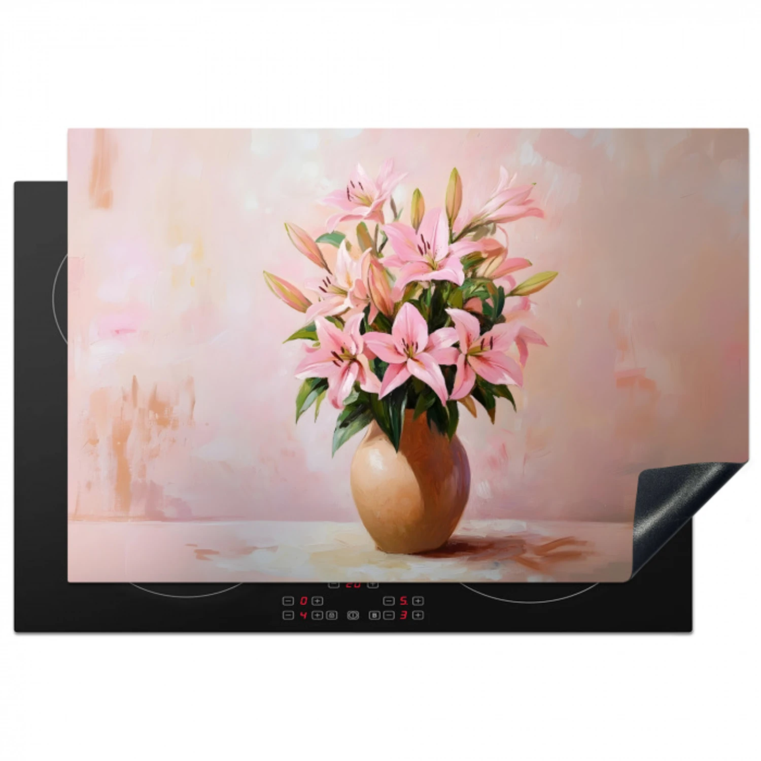 Vaas - Bloemen - Roze Inductie beschermer vinyl 3mm klein -3d