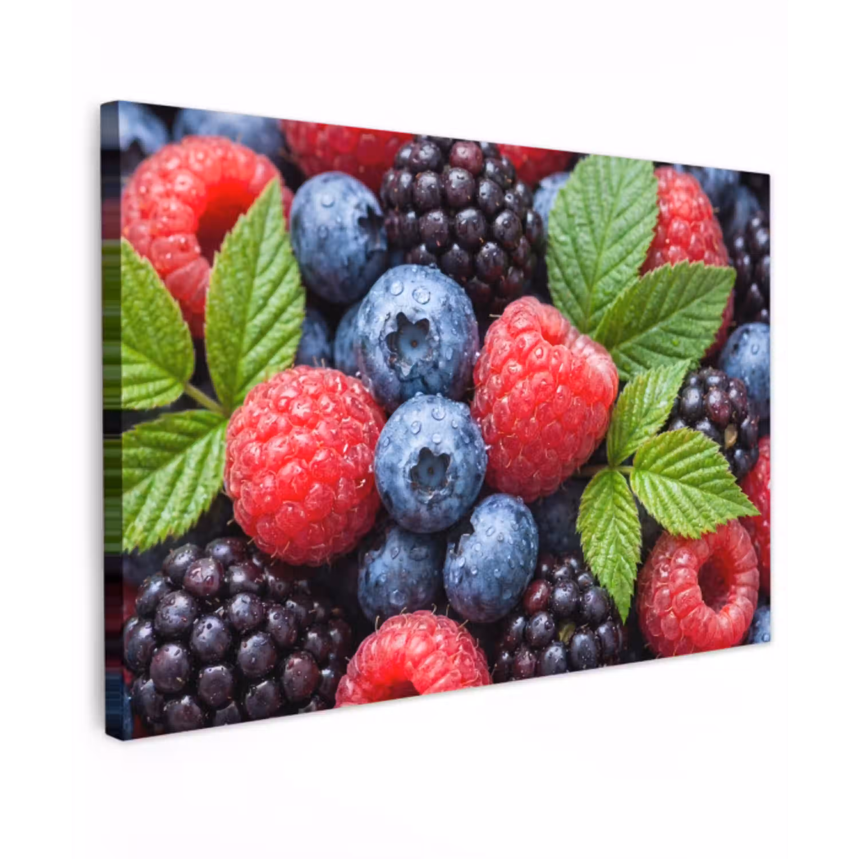 Bessen - Vers - Waterdruppels - Kleurrijk - Eten Tuinposter op houten frame 2 cm dik klein -3d