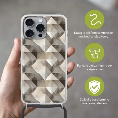 Geometrisch - Motief - Aardetinten Hoesje iPhone 16 Pro Max met koord klein 804 -sfeer2_NL
