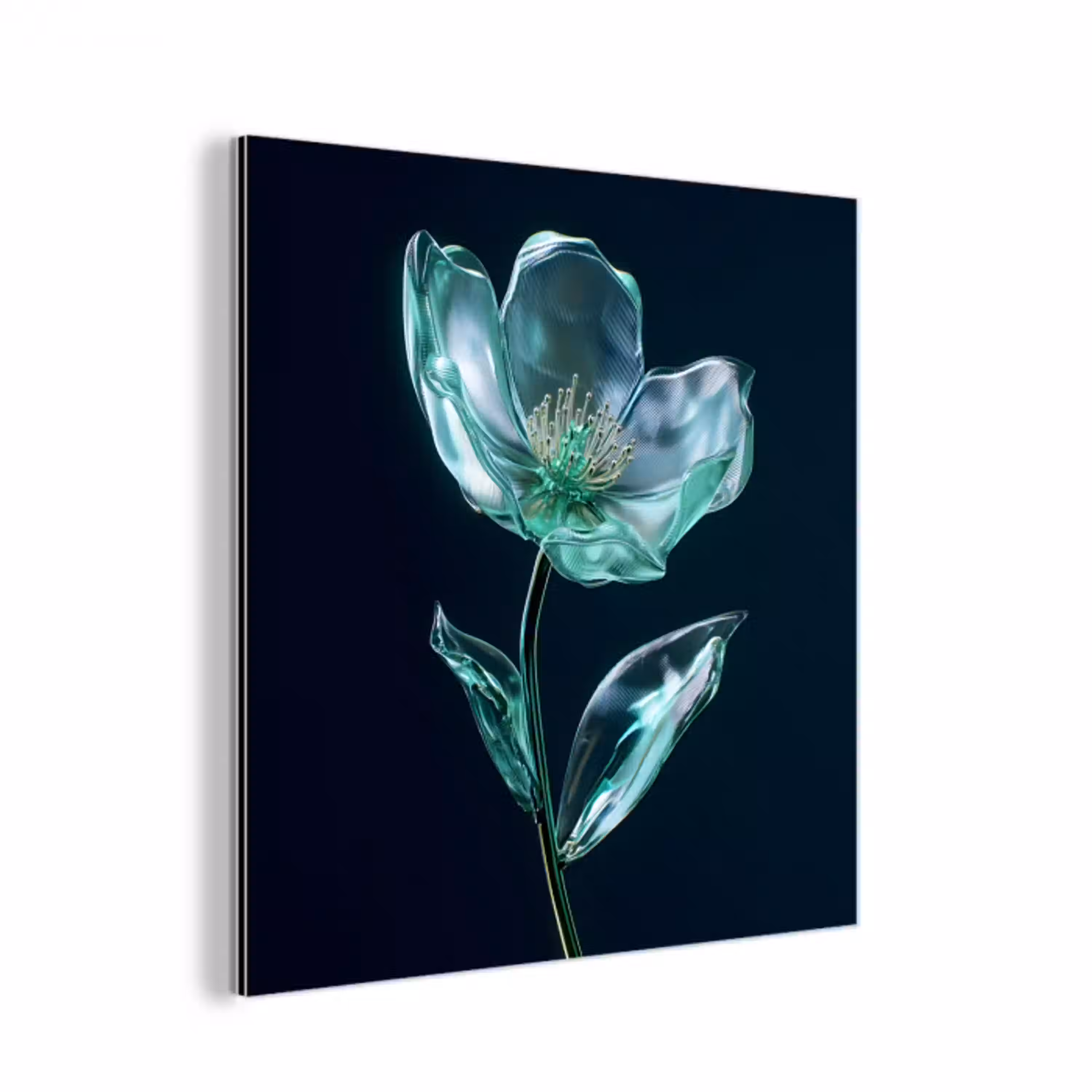 Bladeren - Bloem - Glazen - Donkerblauw aluminium wit klein -3d