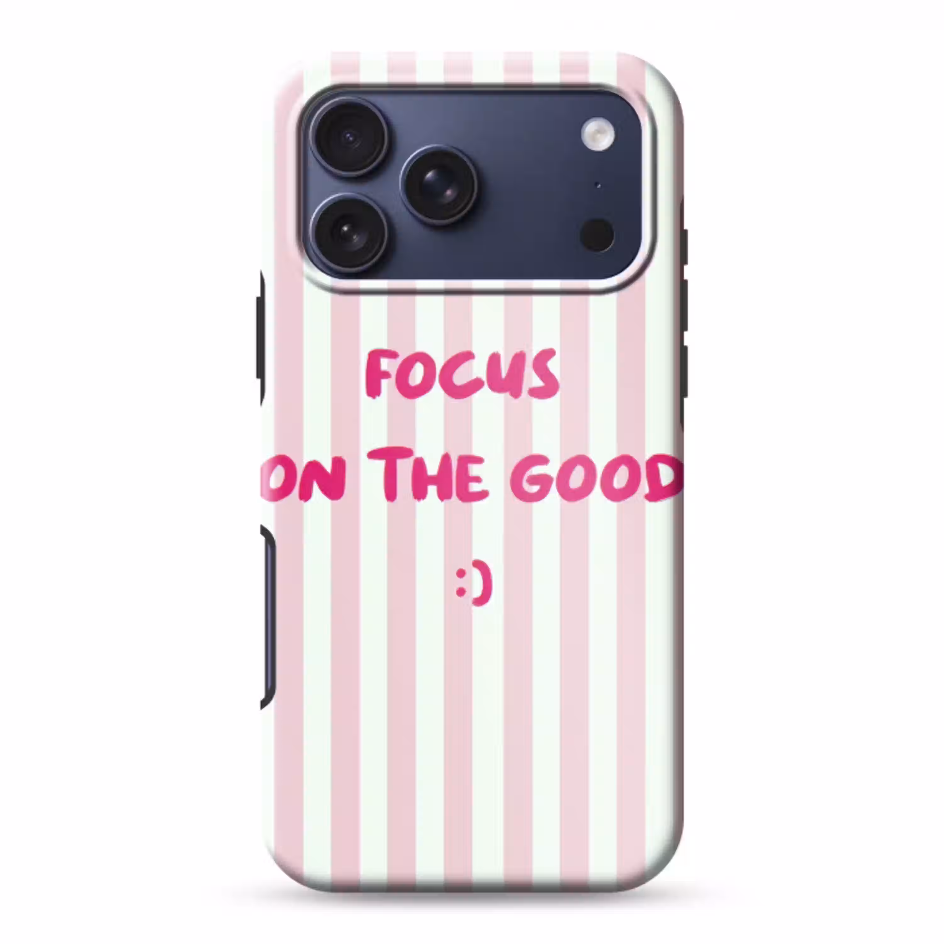 Focus on the good - Strepen - Roze - Smiley Toughcase MagSafe Apple iPhone 17 Pro Max klein -3d