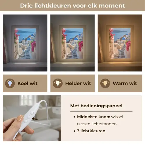 Santorini - Bloemen - Griekenland Light Box met kabel (Tafellamp) klein -USP_lichtkleurNL
