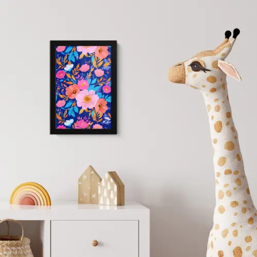 Bloemen - Blauw - Roze fotolijst zwart zonder passe partout klein -usfeer4_kinderkamer