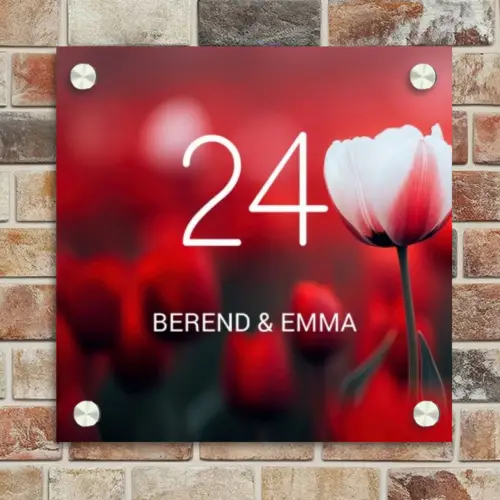 Rode tulpen - Klassiek Naambord Vierkant klein -sfeer2