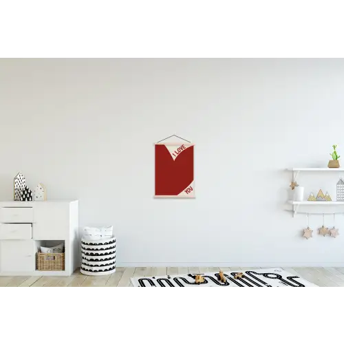 Loveyou - Rood - Hart textielposter latten blank klein -kinderkamer