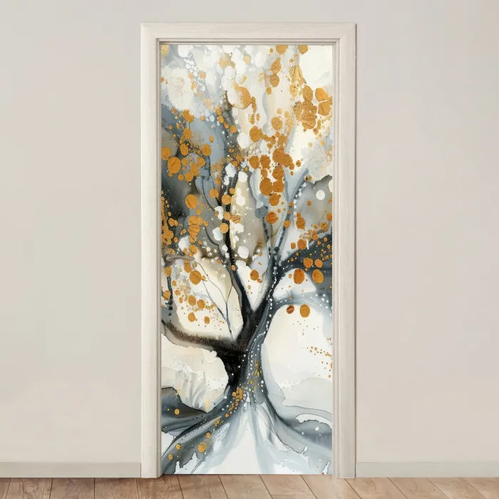Boom - Modern - Abstract - Goud - Zwart - Wit deurposter klein -3d_beige