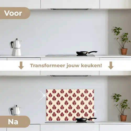 Botanisch - Patroon - Bordeaux keuken achterwand spatscherm klein 900 -voor_na_NL