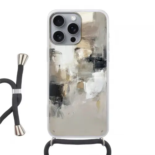 Kleurenpalet - Penseelstreken - Beige - Nevelig Hoesje iPhone 16 Pro Max met koord klein -3d