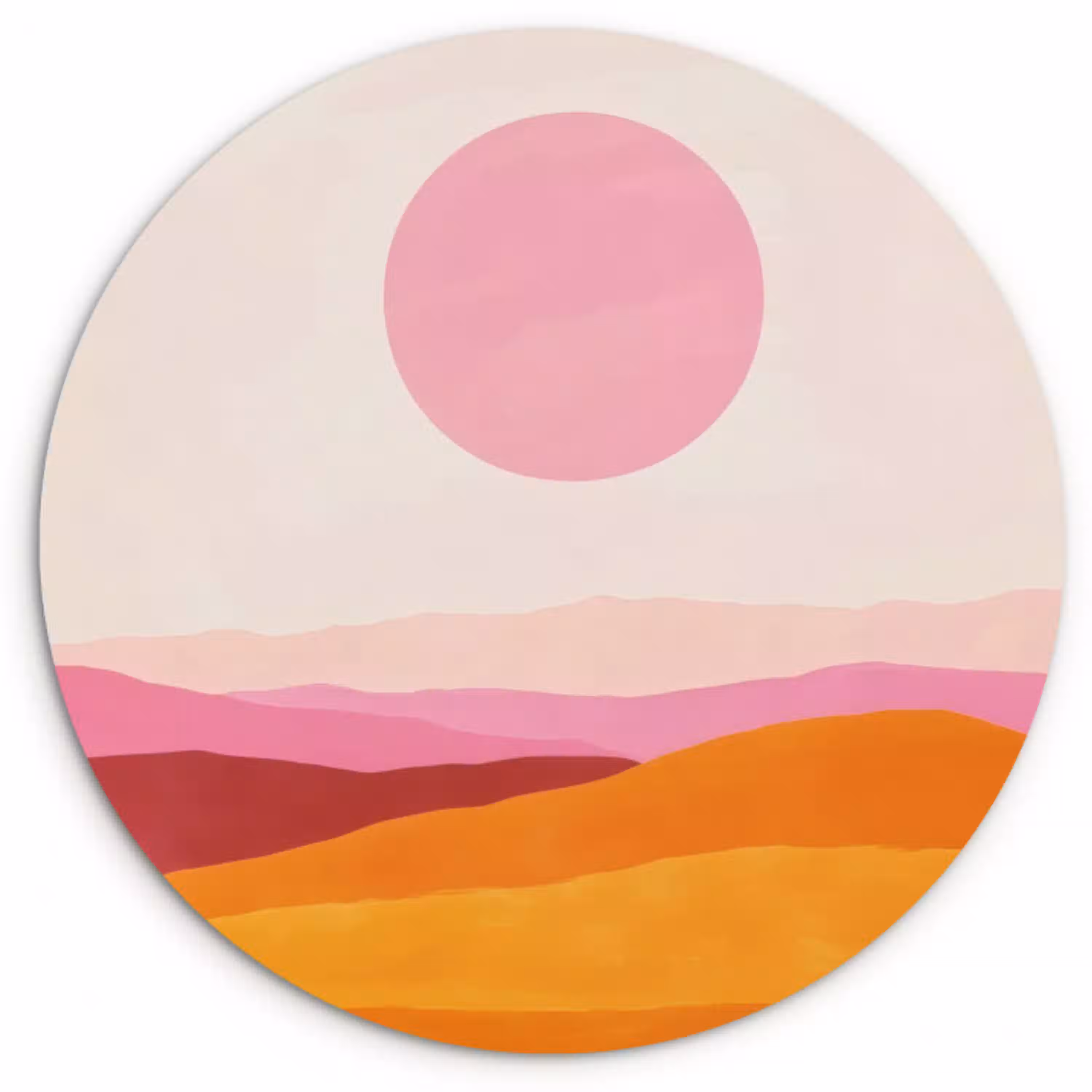 Heuvels - Oranje - Zon - Abstract Wandcirkel plexiglas klein -3d