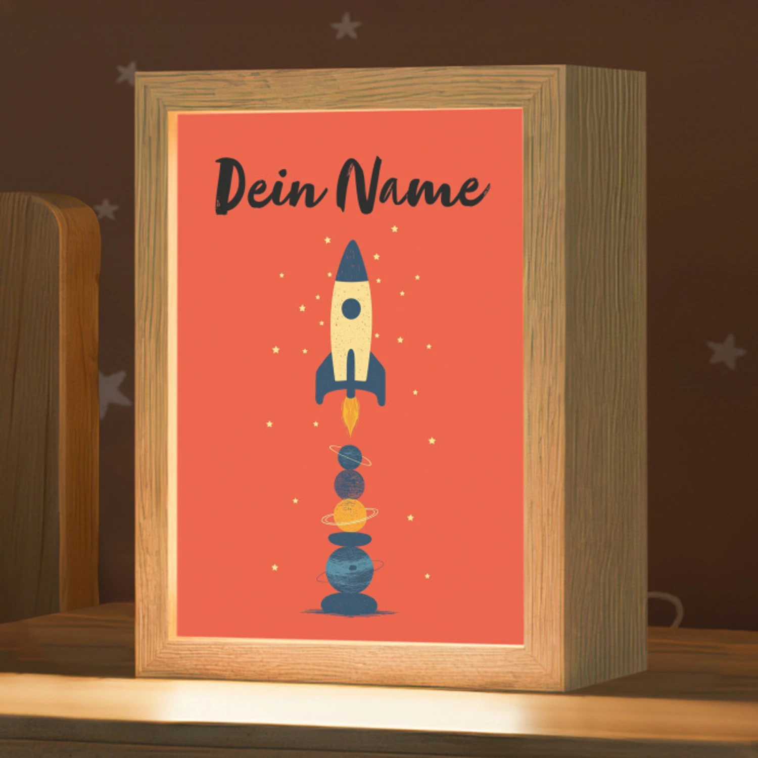 Raket - Planeten - Rood Light Box met kabel (Kinderlampje) klein -zzz_3d_website