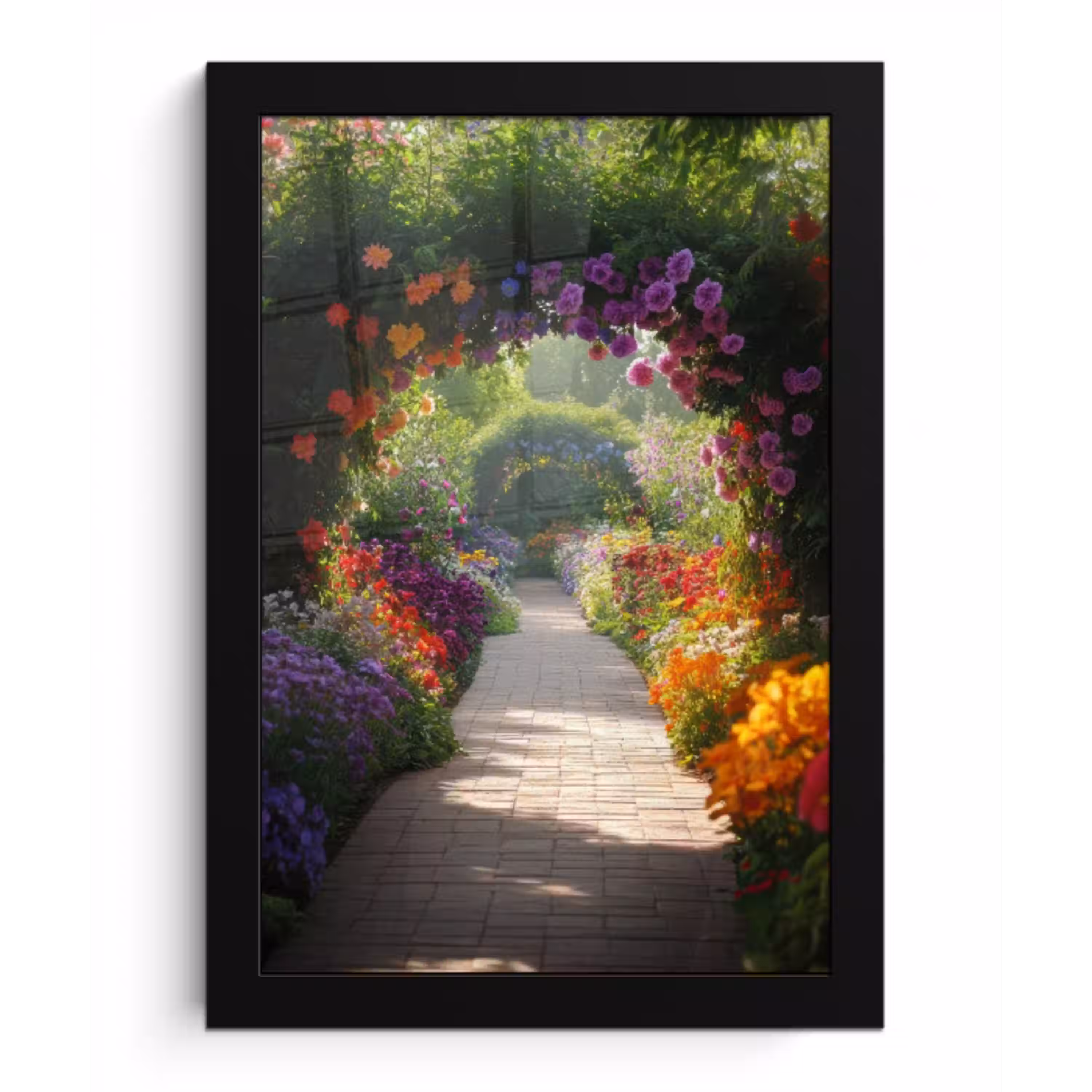 Doorkijk - Pad - Bloemen - Struik - Kleurrijk fotolijst zwart zonder passe partout klein -3d