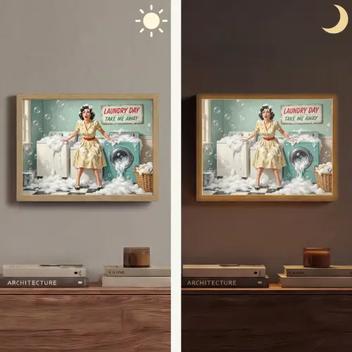 Retro - Blauw - Vrouw Light Box met batterij (Wandlamp) middel -sfeer3