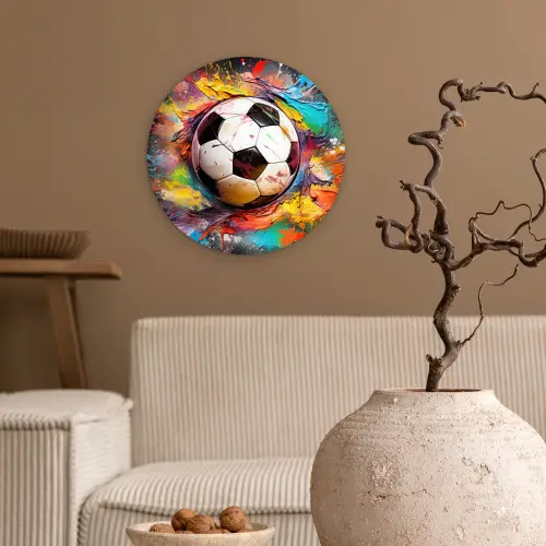 Voetbal - Verf - Kleuren - Zwart - Wit Wandcirkel kunststof plaat 5mm dik klein -sfeer1