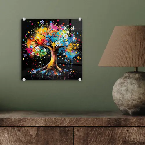 Boom - Kleurrijk - Bloemen - Zwart plexiglas 5mm klein -sfeer3