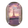 Doorkijk - Parijs - Eiffeltoren - Roze - Kersenbloesem Wandcirkel Ovaal Glas middel -3d