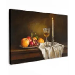 Fruit -  Stilleven - Wijn - Kaars Tuinposter op houten frame 2 cm dik klein -3d