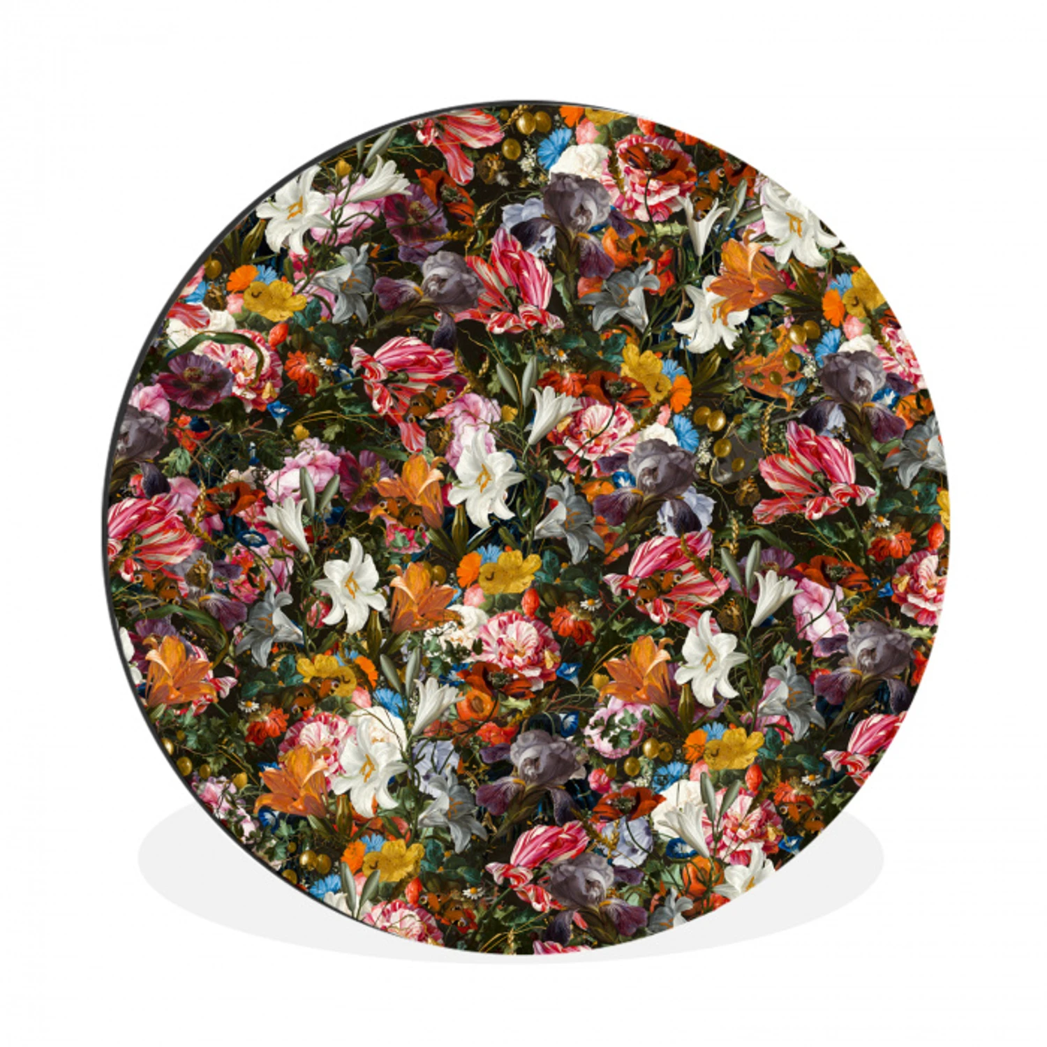 Bloemen - Vlinder - Design - Kunst - Abstract - Schilderij - Oude meesters Wandcirkel aluminium klein -3d