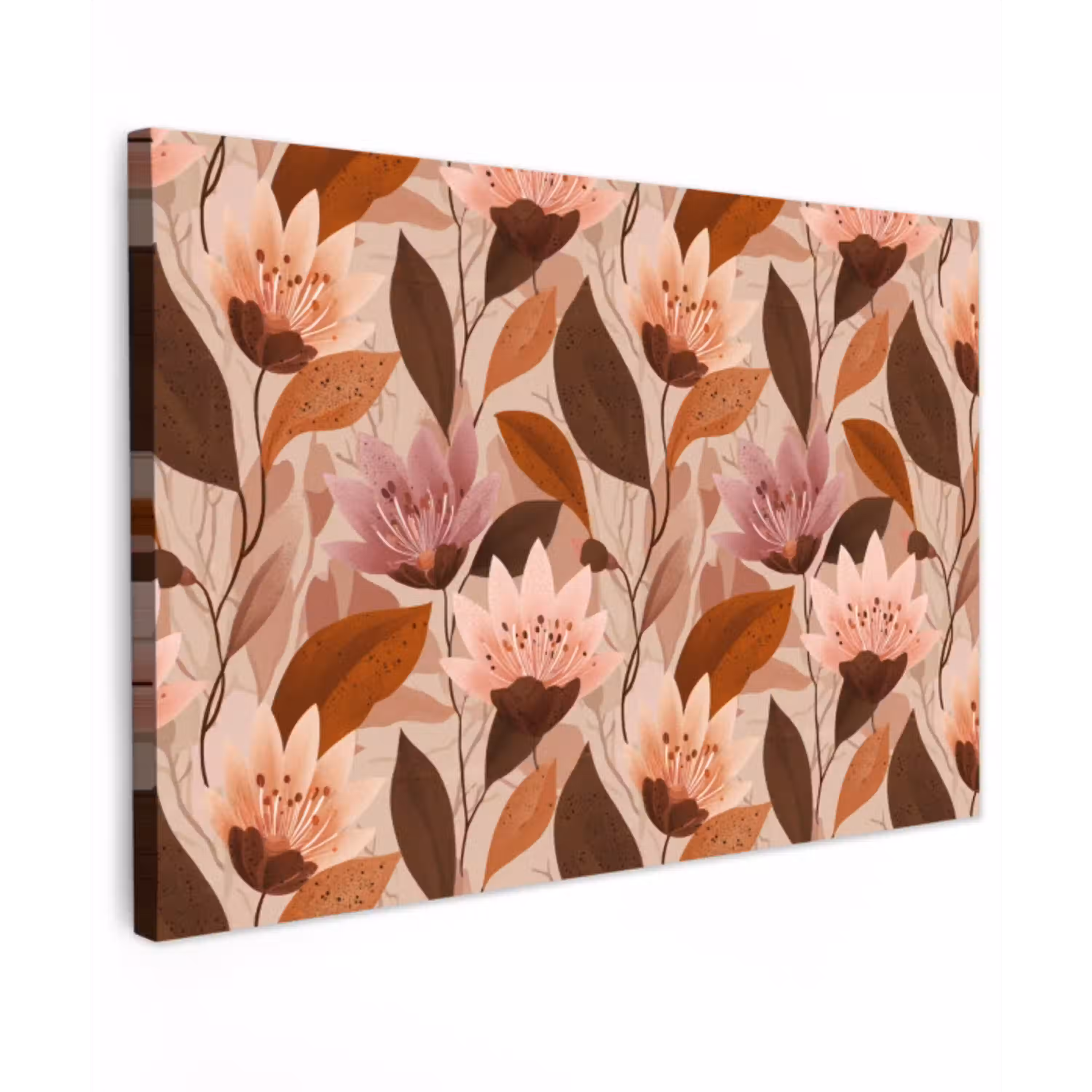 Bloemen - Bladeren - Bruin Tuinposter op houten frame 2 cm dik klein 845 -3d