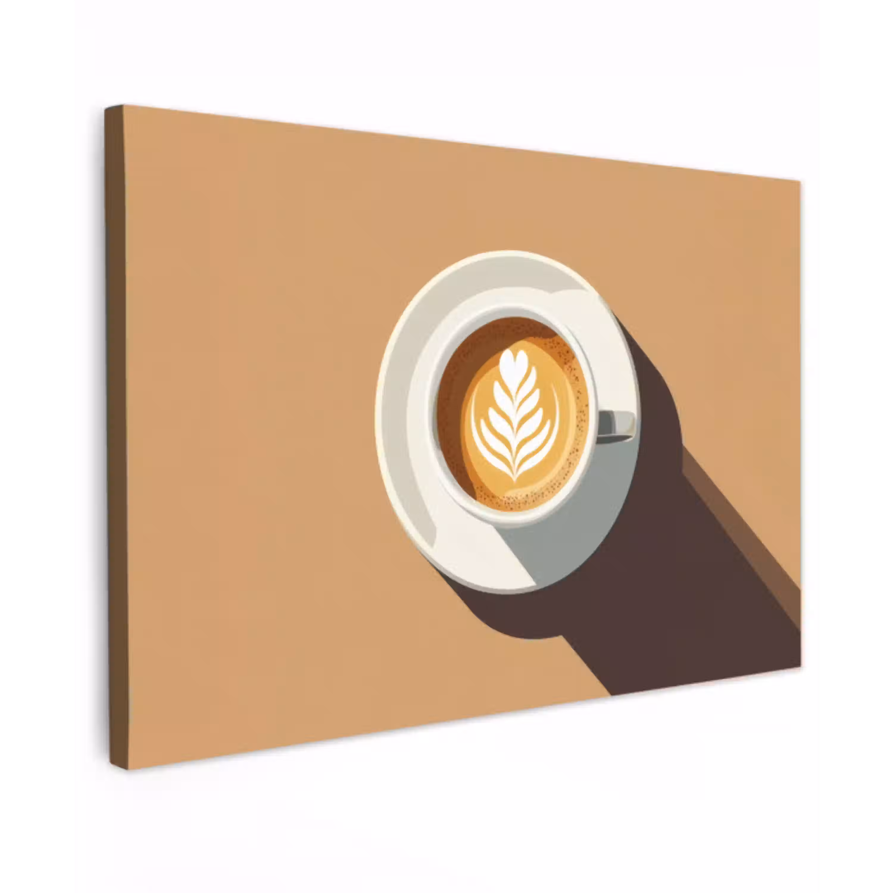 Cappuccino - Kop - Schotel - Minimalitisch Tuinposter op houten frame 2 cm dik middel -3d