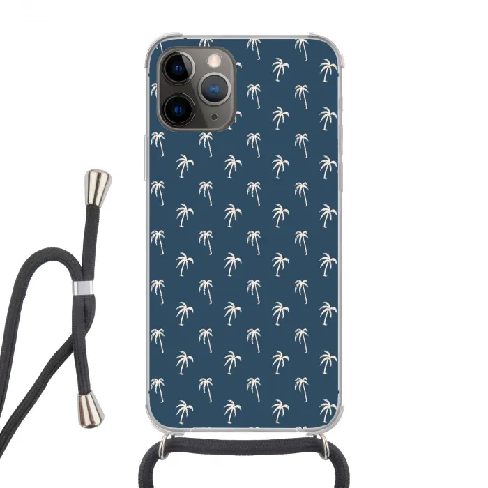 Palmboom patroon - Blauw - Beige - Zomer Hoesje iPhone 12 Pro met koord klein -3d