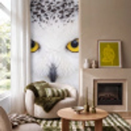 Sneeuwuil - Portret - Geel Behang Vlies klein -sfeer2