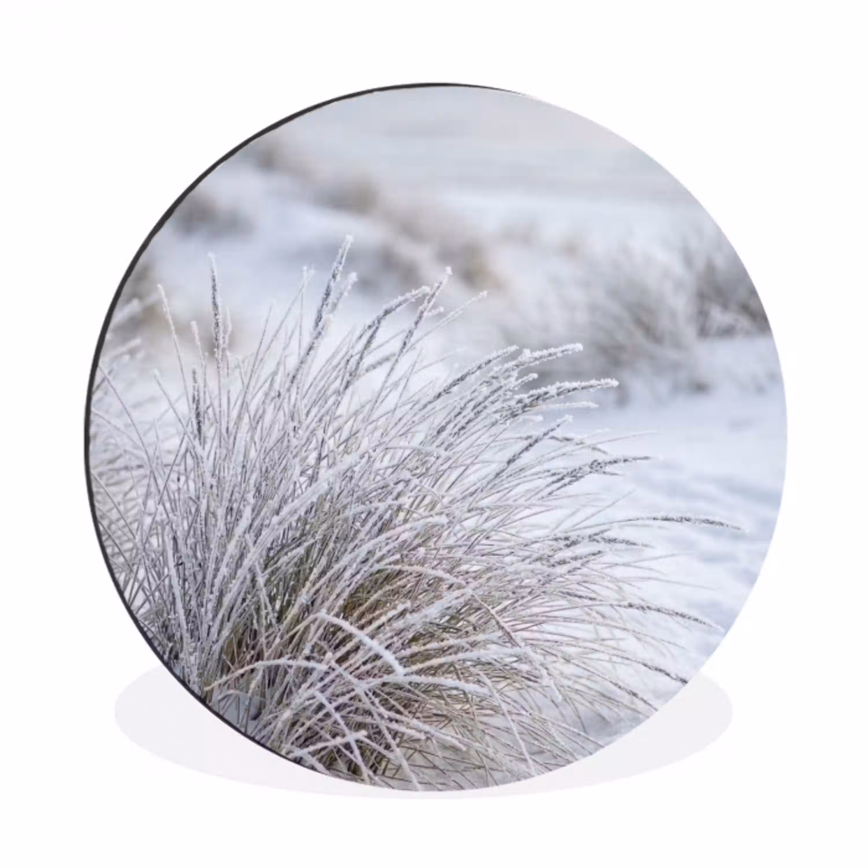 Duinen - Sneeuw - Strand - Winter - Serene Wandcirkel aluminium klein -3d