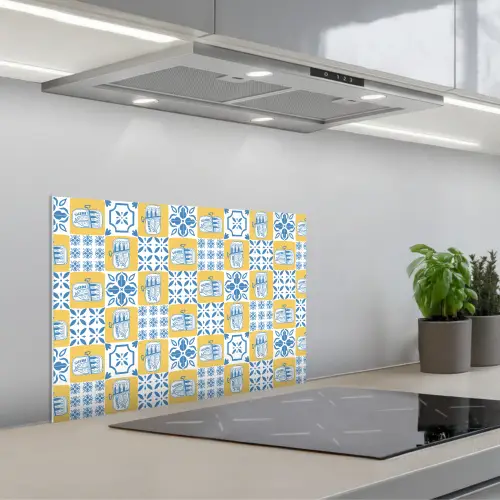 Zee - Geel - Blauw - Wit keuken achterwand spatscherm klein 900 -3d_schuin