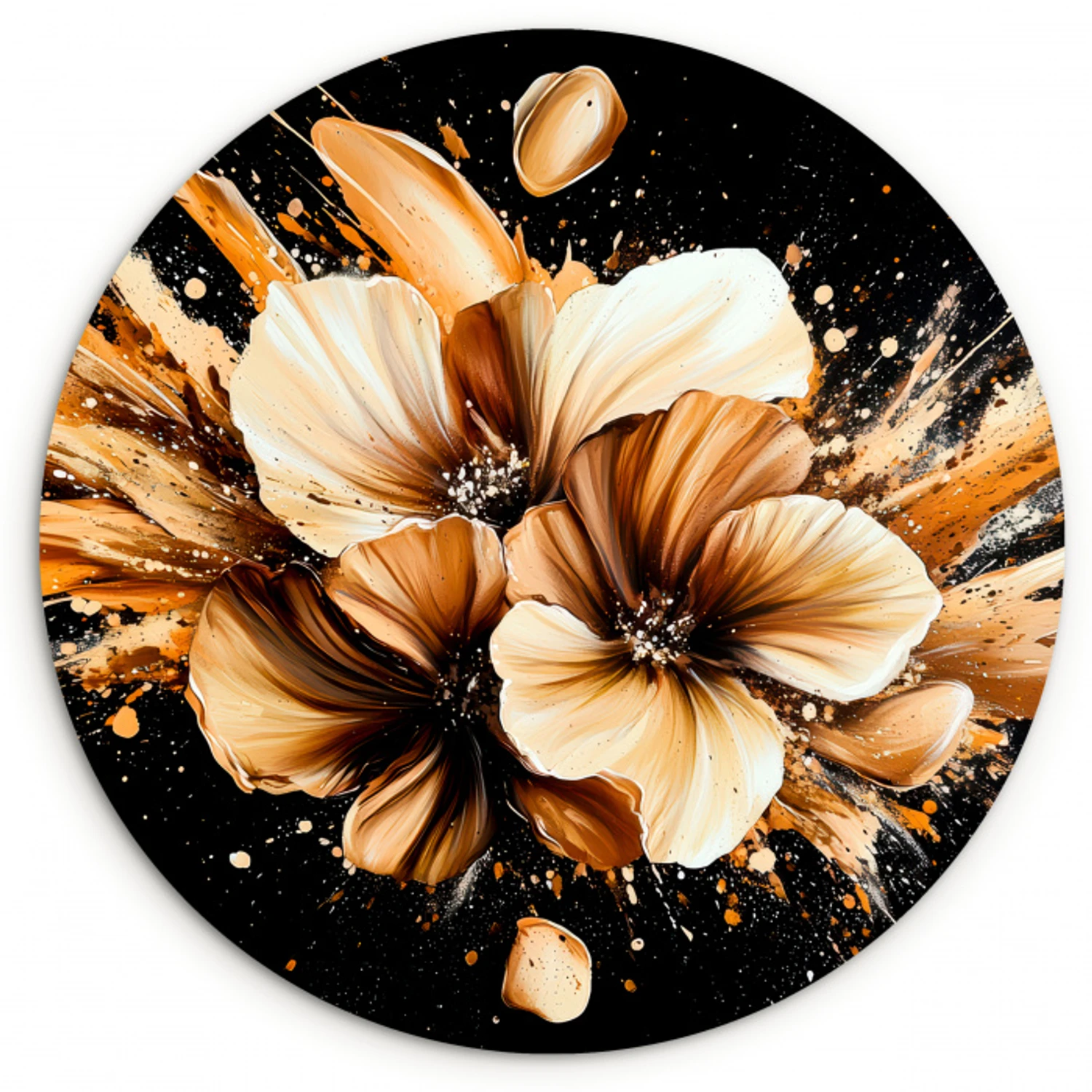 Bloemen - Goud - Graffiti - Zwart - Abstract Wandcirkel plexiglas klein -3d