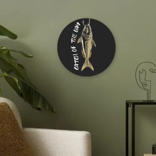Vis - Zwart - Goud - Tekst Akoestische PET Vilt - Rond klein -sfeer2