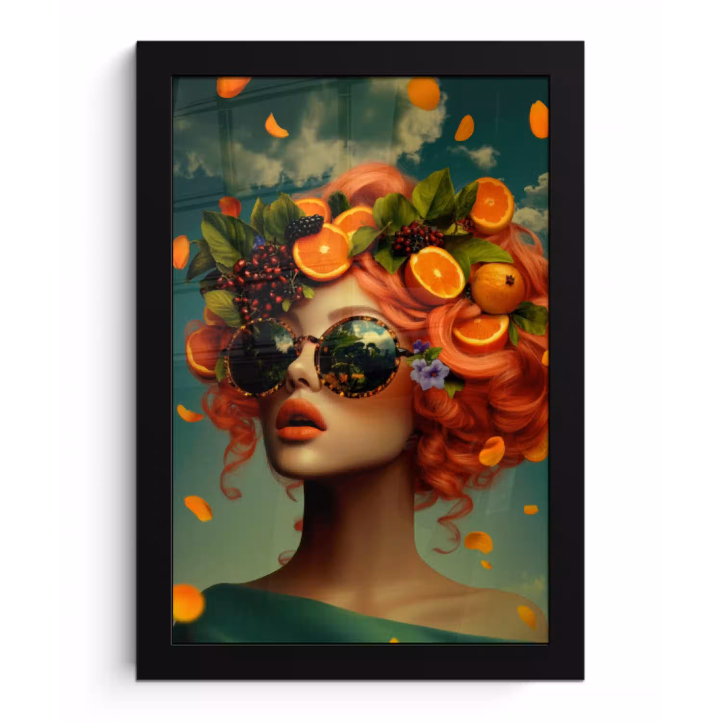 Vrouw - Sinaasappel - Bessen - Oranje fotolijst zwart zonder passe partout klein -3d