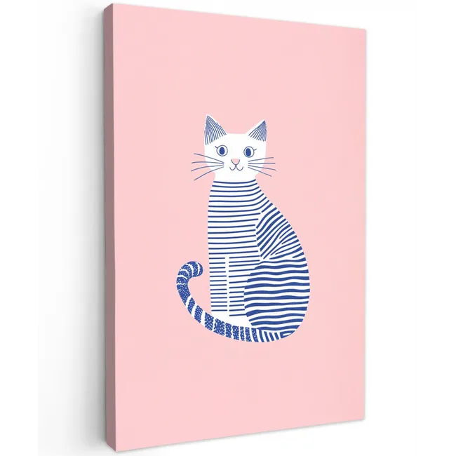 Kat - Illustratie - Minimalistisch - Roze Tuinposter op houten frame 2 cm dik klein -3d