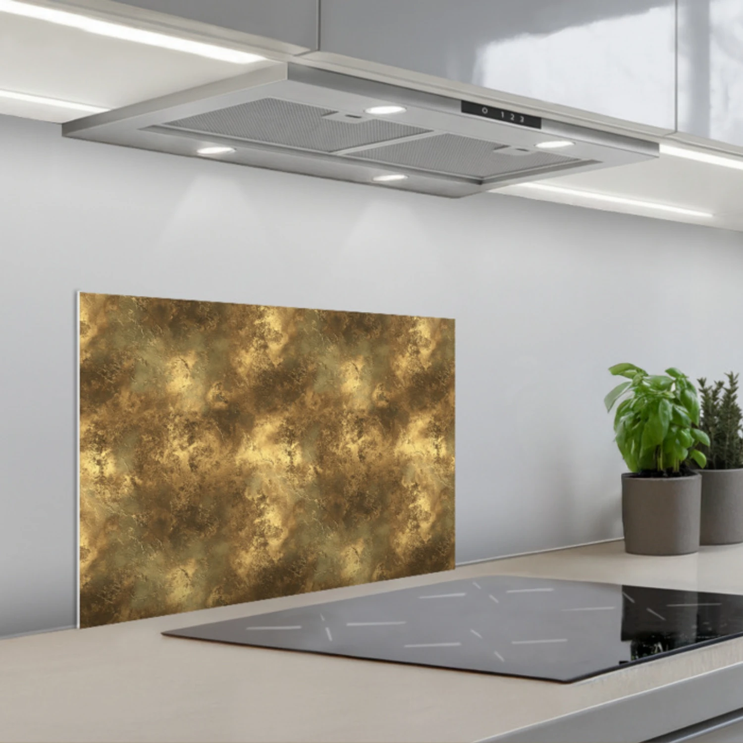 Antiek - Metaallook - Goud keuken achterwand spatscherm klein 900 -3d_schuin