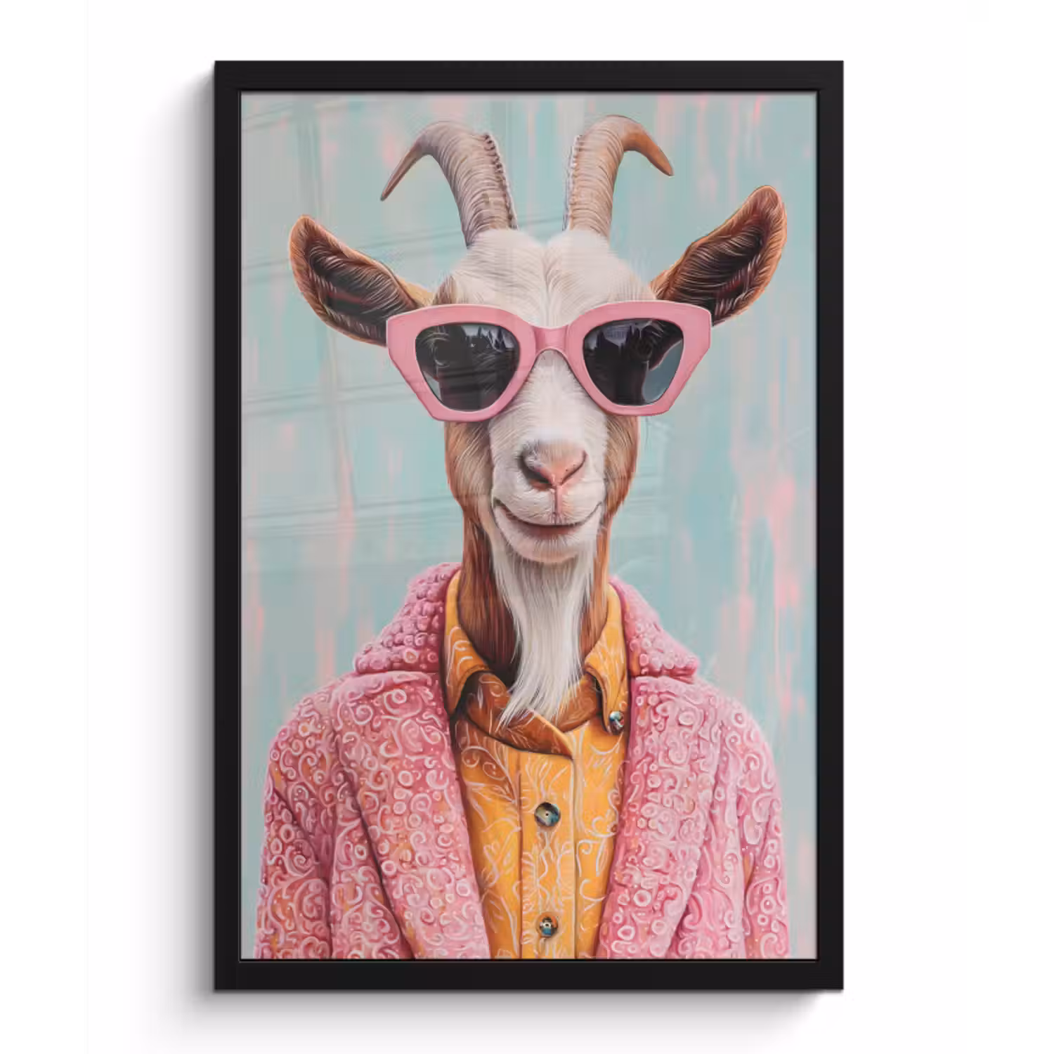 Poster met lijst - Zonnebril - Roze - Geit - Horen