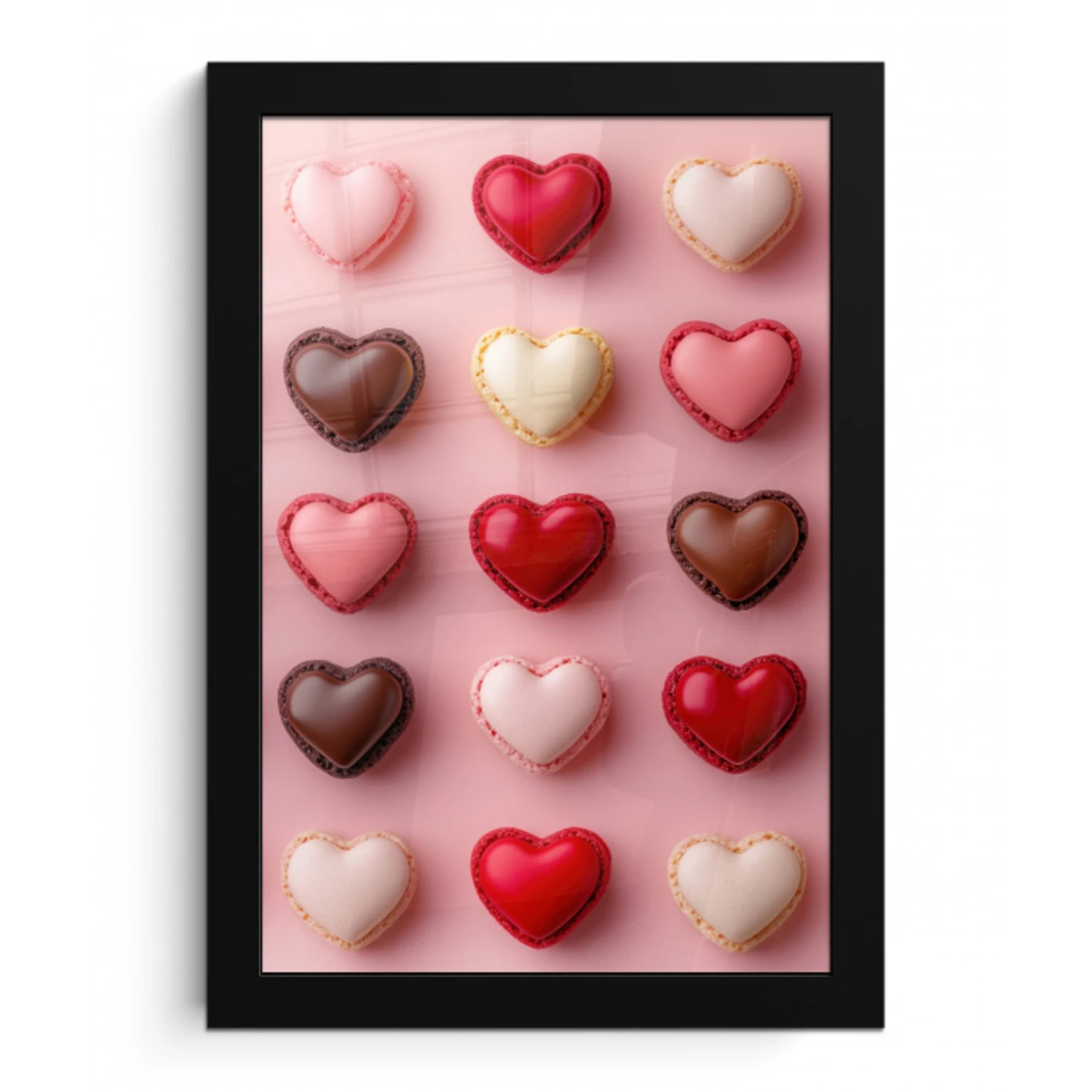Macarons - Hartjes - Kleurrijk - Roze fotolijst zwart zonder passe partout klein -3d