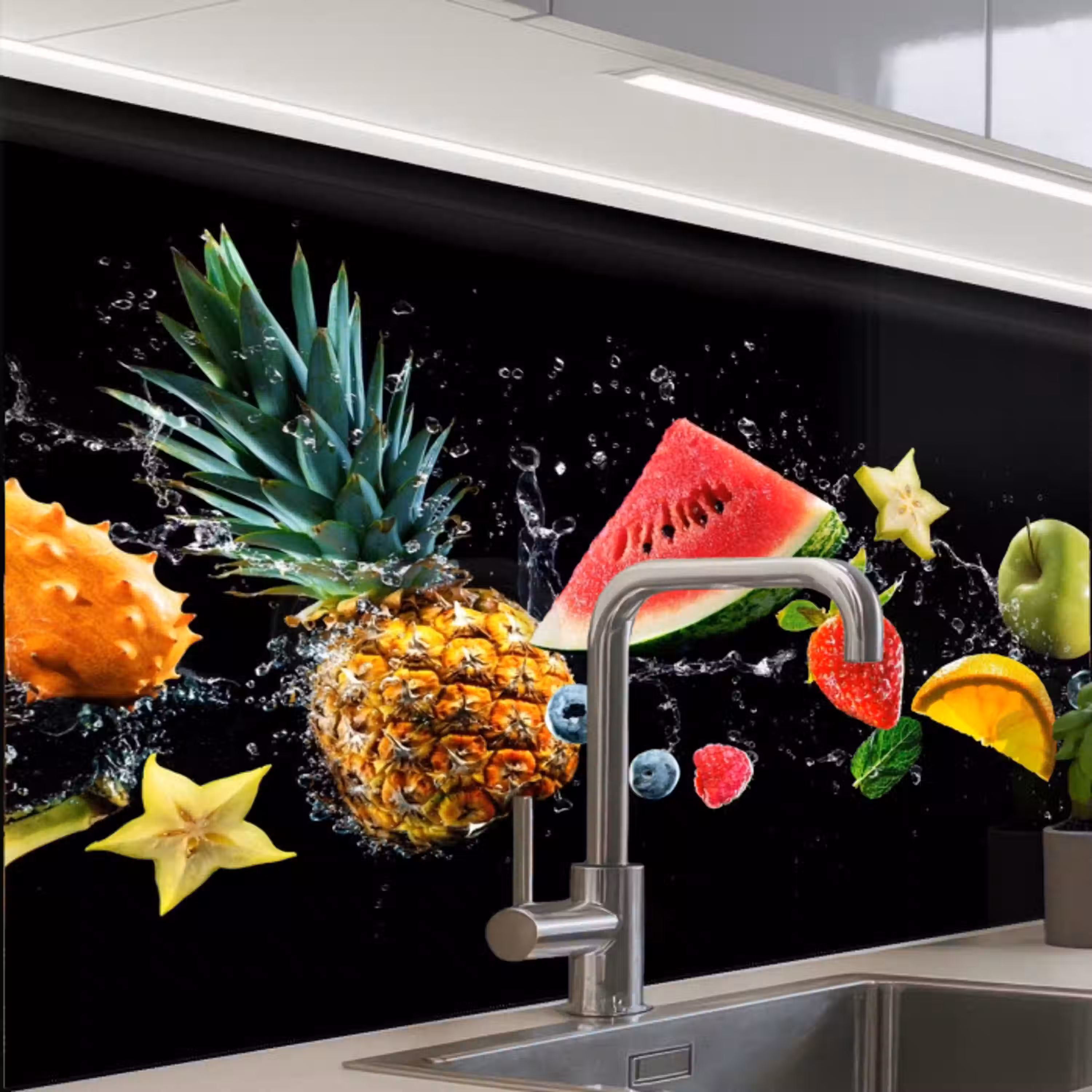 Splash - Fruit - Zwart keuken achterwand 2 middel -zzzz3d_schuin