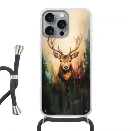 Hert - Geverfd - Gewei - Bruin Hoesje iPhone 16 Pro Max met koord klein -3d