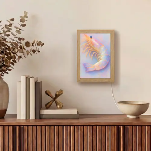 Garnaal - Subtiele structuur - Blauw - Roze Light Box met kabel (Tafellamp) klein -sfeer2