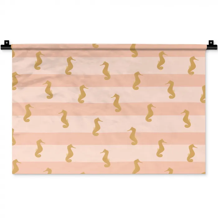 Zee - Dieren - Roze - Zeepaardje Wandkleed katoen klein 269 -zz3d