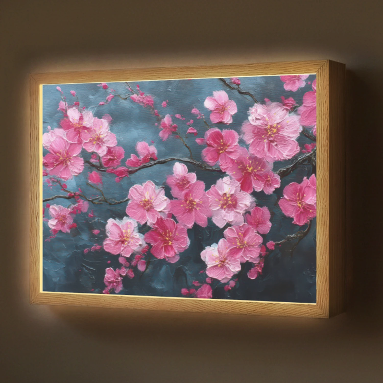 Bloem - Bloesems - Roze - Abstract Light Box met batterij (Wandlamp) middel -z3d_website